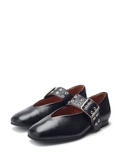Moda in Pelle Sh Ilice Modern Black Ballerinas With Statement Instep - Image 2 of 4
