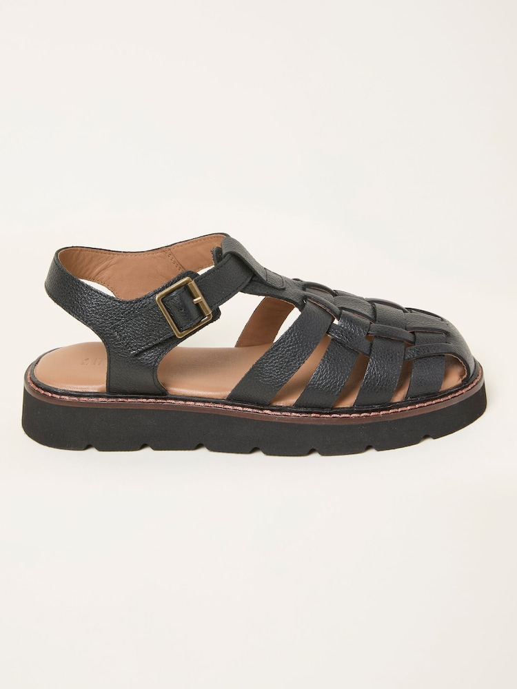 FatFace Cali Black Leather Fisherman Sandal - Image 1 of 3 FatFace Cali Black Leather Fisherman Sandal - Image 1 of 3
