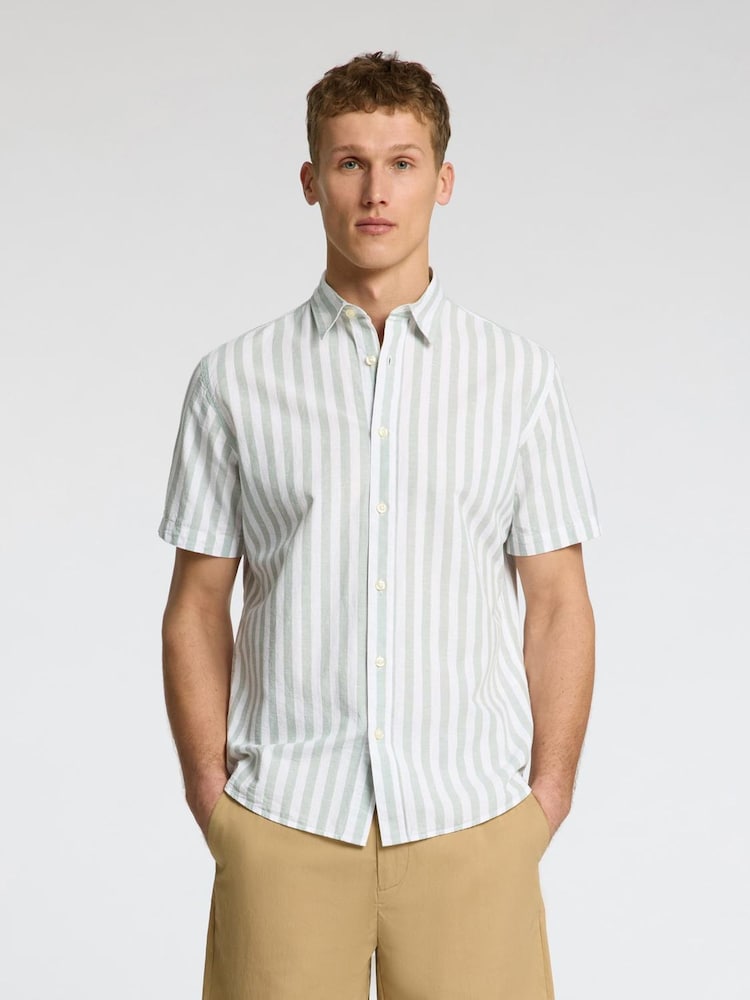 Verde - Selected Homme Short Sleeve Shirt With Linen - Imagem 1 de 4