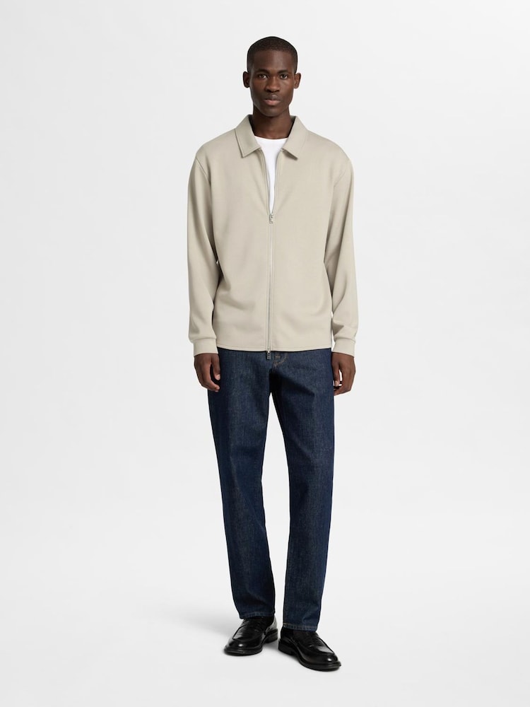 Selected Homme Cream Zip Through Jersey Overshirt - Image 1 of 4