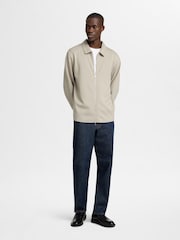Selected Homme Cream Zip Through Jersey Overshirt - Image 3 of 4