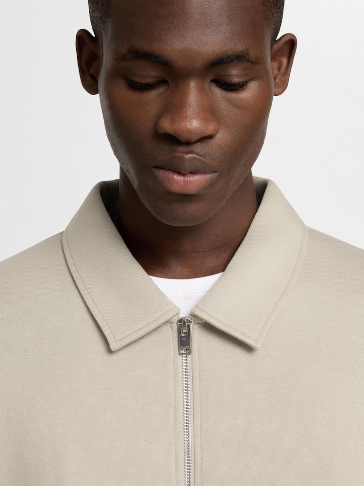 Selected Homme Cream Zip Through Jersey Overshirt - Image 4 of 4
