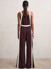 Reiss Burgundy/Cream Salma Petite Colour-Block Wide-Leg Belted Jumpsuit - Image 5 of 7