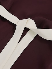 Reiss Burgundy/Cream Salma Petite Colour-Block Wide-Leg Belted Jumpsuit - Image 6 of 7