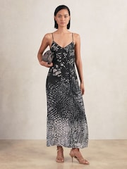 Reiss Navy Lornie Printed Maxi Slip Dress - Image 1 of 6