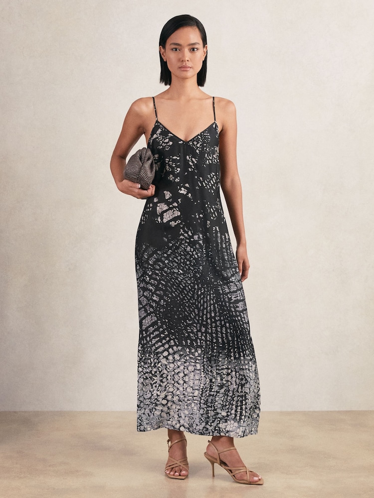 Reiss Navy Lornie Printed Maxi Slip Dress - Image 1 of 6