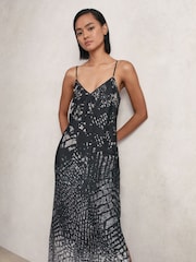 Reiss Navy Lornie Printed Maxi Slip Dress - Image 3 of 6
