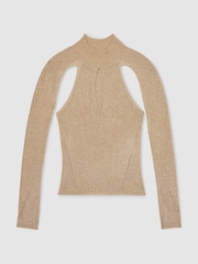 Reiss Gold Amaya Metallic Long Sleeve Top - Image 2 of 4
