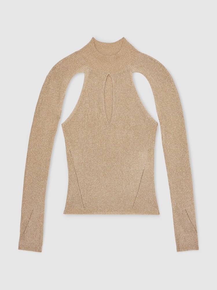 Reiss Gold Amaya Metallic Long Sleeve Top - Image 2 of 4 Reiss Gold Amaya Metallic Long Sleeve Top - Image 2 of 4
