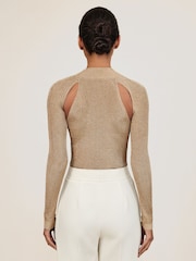 Reiss Gold Amaya Metallic Long Sleeve Top - Image 3 of 4