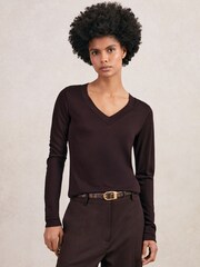 Reiss Plum Brady Jersey V-Neck Top - Image 1 of 5