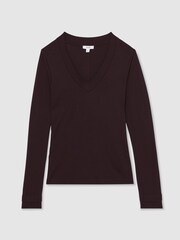 Reiss Plum Brady Jersey V-Neck Top - Image 2 of 5
