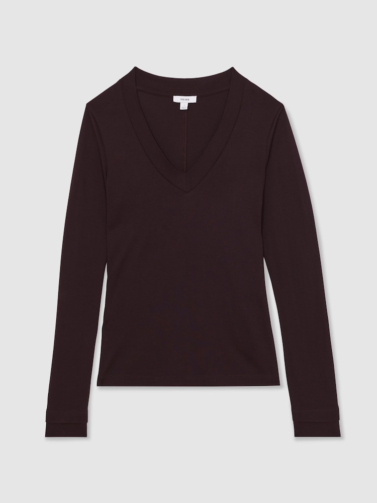 Reiss Plum Brady Jersey V-Neck Top - Image 2 of 5