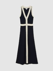 Reiss Navy Lou Craft-Stitch Knitted Midi Dress - Image 2 of 5