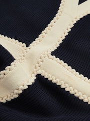 Reiss Navy Lou Craft-Stitch Knitted Midi Dress - Image 5 of 5