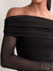 Reiss Black Angie Sheer Mesh Bardot Top - Image 3 of 5