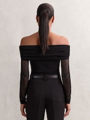Reiss Black Angie Sheer Mesh Bardot Top - Image 4 of 5