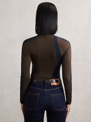 Reiss Navy/Camel Jessie Stretch-Lyocell Panel Ruched Bodysuit - Image 5 of 6