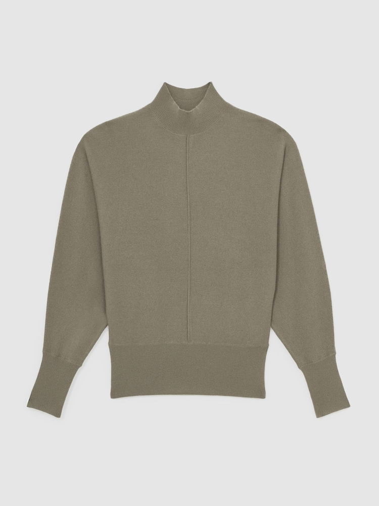 Reiss Sage Green Susie Wool-Blend Funnel-Neck Batwing Jumper with Cashmere - Image 2 of 6