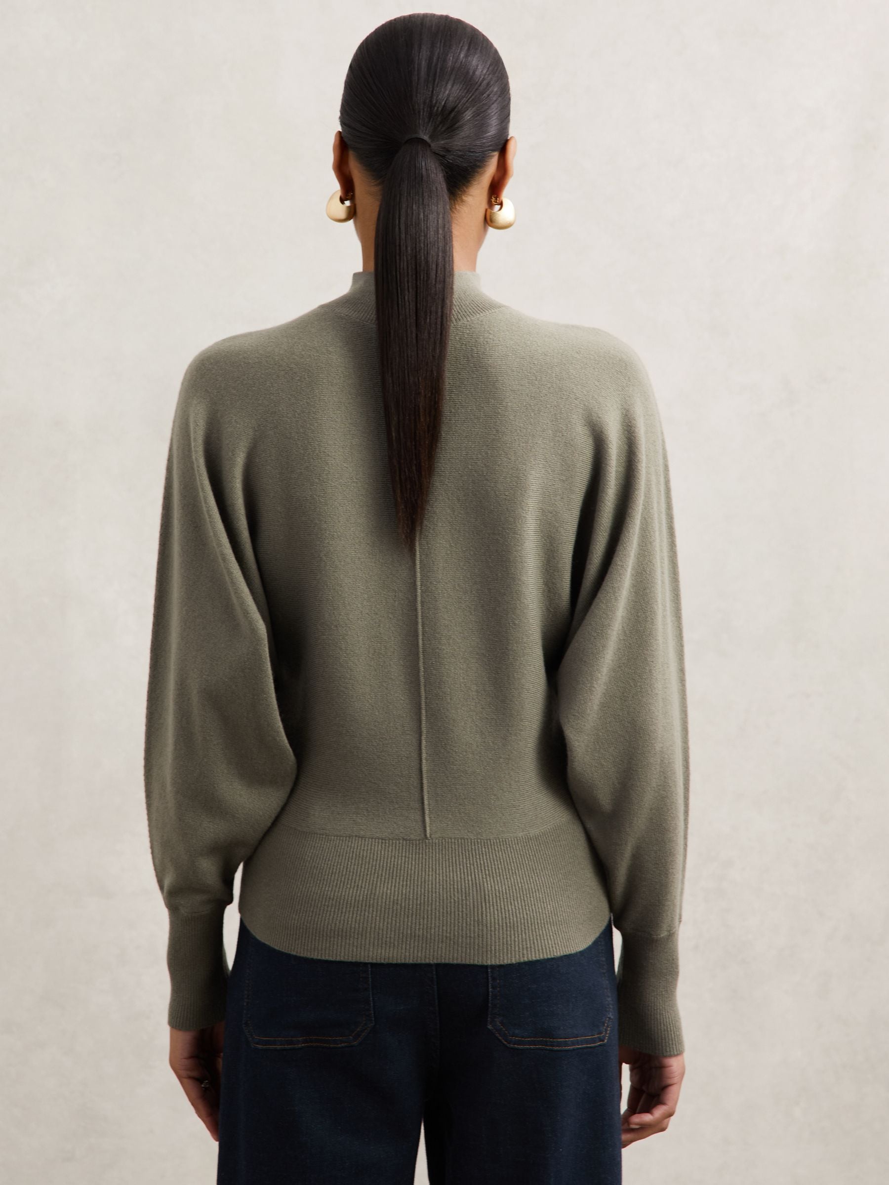 Buy Reiss Sage Green Susie Wool-Blend Funnel-Neck Batwing Jumper