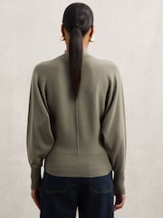 Reiss Sage Green Susie Wool-Blend Funnel-Neck Batwing Jumper with Cashmere - Image 5 of 6