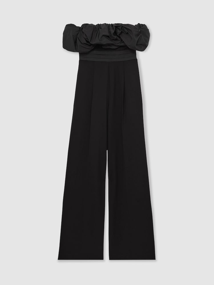 Reiss Black Sabbie Sculptural Strapless Wide-Leg Jumpsuit - Image 2 of 5