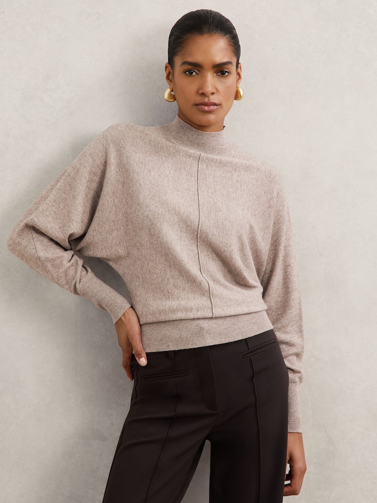 Reiss Neutral Susie Wool-Blend Funnel-Neck Batwing Jumper with Cashmere - Image 1 of 6