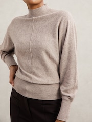 Reiss Neutral Susie Wool-Blend Funnel-Neck Batwing Jumper with Cashmere - Image 4 of 6