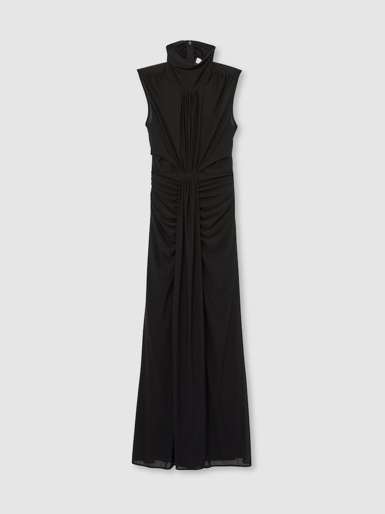 Reiss Black Daniella Petite Sheer Ruched Maxi Dress - Image 2 of 7