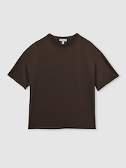 Reiss Chocolate Brown Lena Silk Short-Sleeve Top - Image 2 of 6