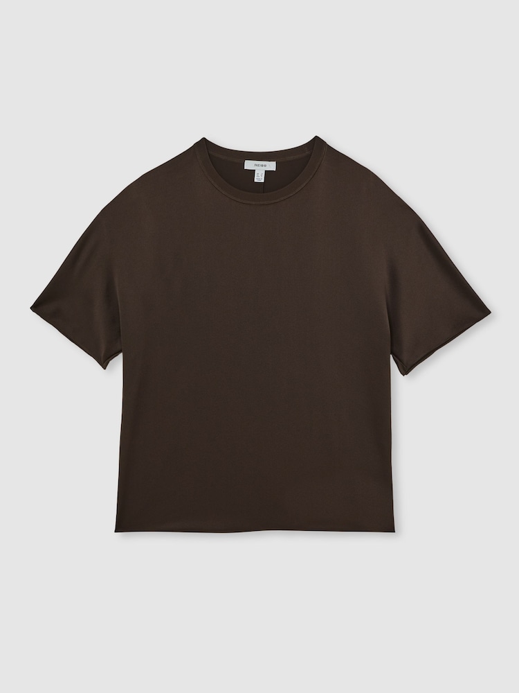 Reiss Chocolate Brown Lena Silk Short-Sleeve Top - Image 2 of 6