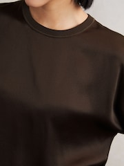 Reiss Chocolate Brown Lena Silk Short-Sleeve Top - Image 3 of 6
