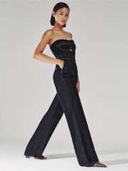 Reiss Indigo Blue Tylie Strapless Wide-Leg Denim Jumpsuit - Image 1 of 7