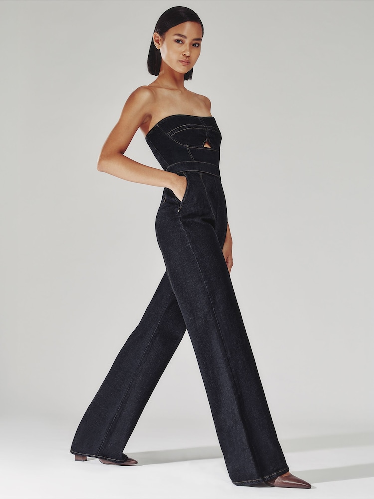 Reiss Indigo Blue Tylie Strapless Wide-Leg Denim Jumpsuit - Image 1 of 7