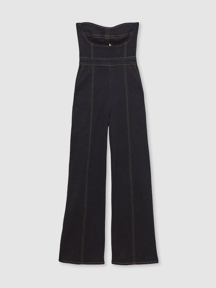 Reiss Indigo Blue Tylie Strapless Wide-Leg Denim Jumpsuit - Image 2 of 7