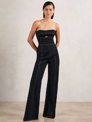Reiss Indigo Blue Tylie Strapless Wide-Leg Denim Jumpsuit - Image 3 of 7
