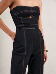 Reiss Indigo Blue Tylie Strapless Wide-Leg Denim Jumpsuit - Image 4 of 7