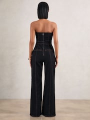Reiss Indigo Blue Tylie Strapless Wide-Leg Denim Jumpsuit - Image 6 of 7
