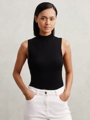 Reiss Black Milan High Neck Sleeveless Top - Image 1 of 5