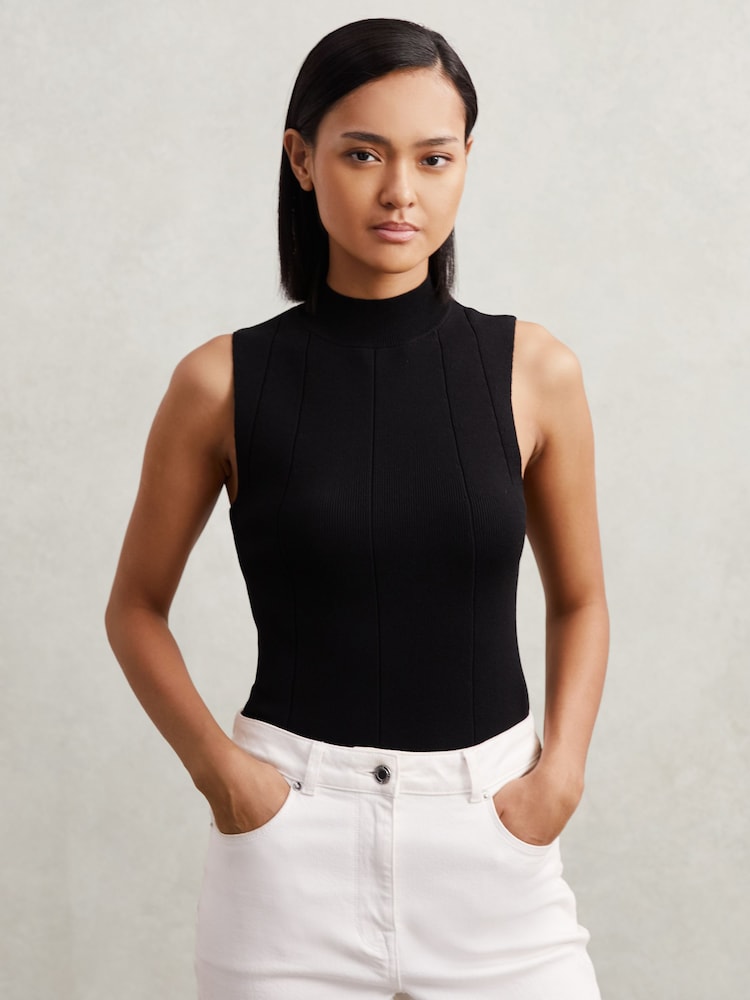 Reiss Black Milan High Neck Sleeveless Top - Image 1 of 5