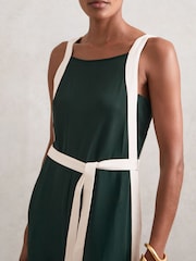 Reiss Dark Green/Cream Salma Petite Colour Block Wide Leg Belted Jumpsuit - Image 3 of 7