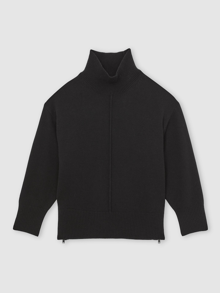 Reiss Black Harri Wool Zip-Detail Funnel-Neck Jumper - Image 2 of 7 Reiss Black Harri Wool Zip-Detail Funnel-Neck Jumper - Image 2 of 7