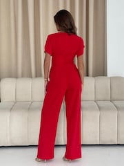 Girl In Mind Red Bridget Twist Font Split Arm Jumpsuit - Image 4 of 6
