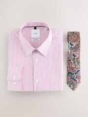 Red Stripe/Paisley Regular Fit Shirt And Tie Set - Image 6 of 8