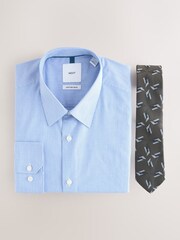Blue Stripe/Green Geometric Regular Fit Shirt And Tie Set - Image 6 of 8