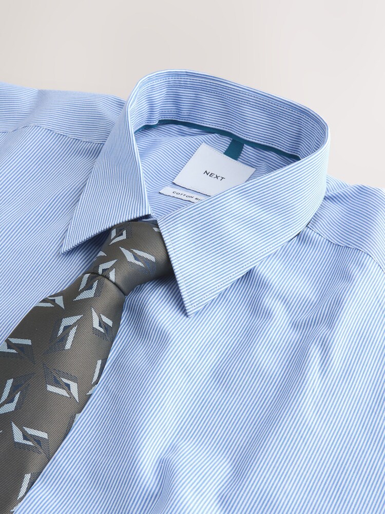 Blue Stripe/Green Geometric Regular Fit Shirt And Tie Set - Image 8 of 8