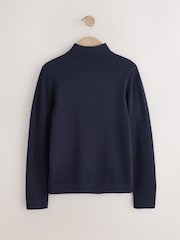 Navy Blue Merino Wool Knitted Zip Neck Jumper (3-16yrs) - Image 2 of 4