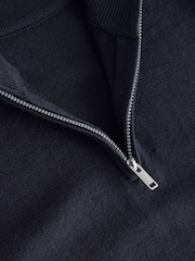 Navy Blue Merino Wool Knitted Zip Neck Jumper (3-16yrs) - Image 3 of 4