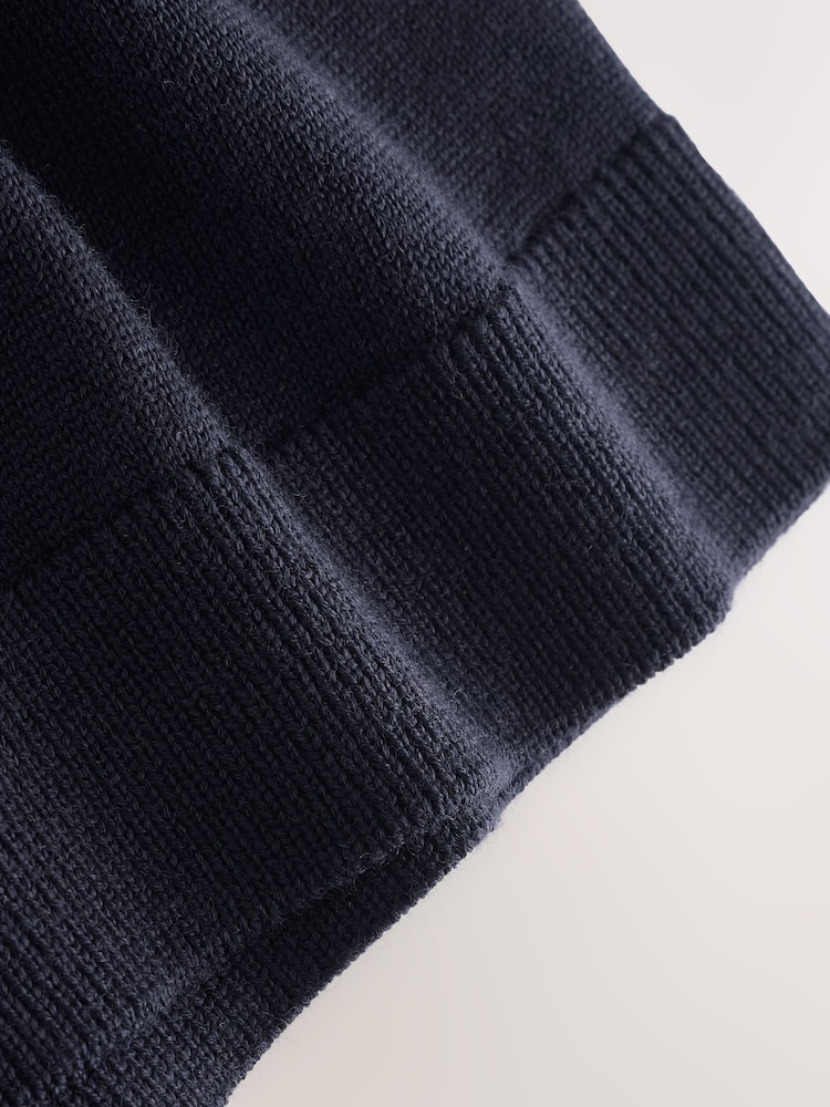 Navy Blue Merino Wool Knitted Zip Neck Jumper (3-16yrs) - Image 4 of 4