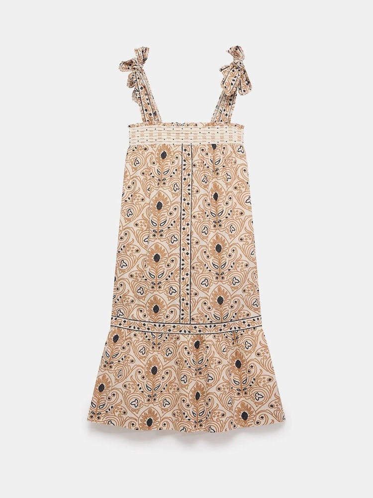 Womens Mint Velvet Cream Printed Midi Sun Dress XS (US 2)